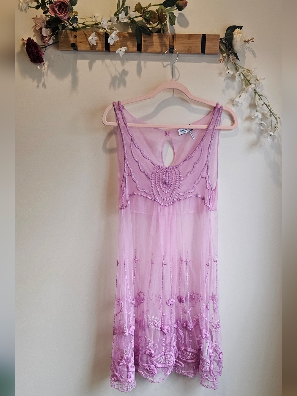 Elisa Cavaletti Sheer Cotton Embroidered Chemise - Light Pink Purple Size XL